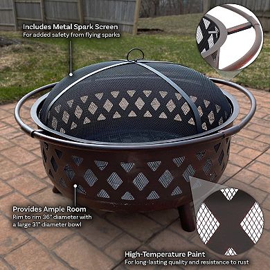 Sunnydaze Crossweave Steel Fire Pit with Screen and Poker