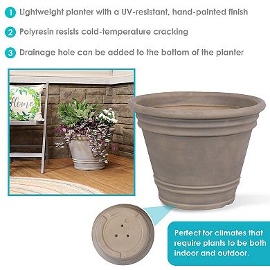 Sunnydaze 20 in Franklin Dual-Wall Polyresin Planter - Beige - Set of 2