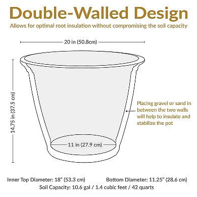 Sunnydaze 20 in Franklin Dual-Wall Polyresin Planter - Beige - Set of 2