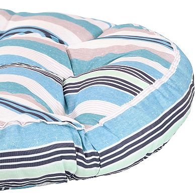 Sunnydaze Outdoor Round Polyester Floor Cushion - Seaside Stripe - Set of 2