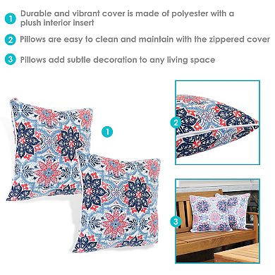 Sunnydaze Set of 2 Outdoor Throw Pillows - 16-Inch - Red and Blue Floral