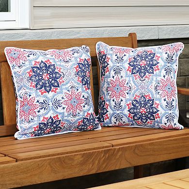 Sunnydaze Set of 2 Outdoor Throw Pillows - 16-Inch - Red and Blue Floral