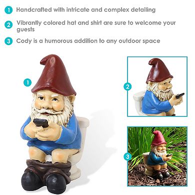 Sunnydaze Cody Reading A Phone On The Throne Outdoor Garden Gnome - 9.5 In