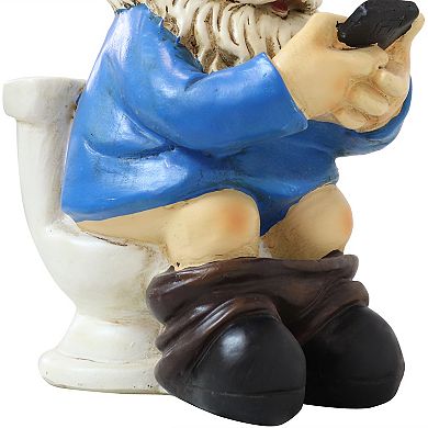 Sunnydaze Cody Reading A Phone On The Throne Outdoor Garden Gnome - 9.5 In