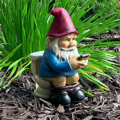 Sunnydaze Cody Reading A Phone On The Throne Outdoor Garden Gnome - 9.5 In