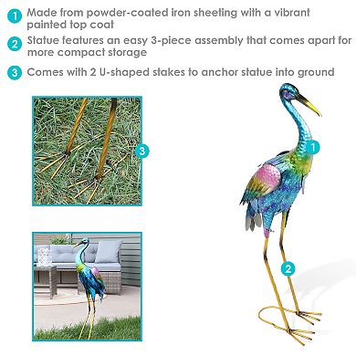 Sunnydaze Crane Indoor/Outdoor Metal Garden Statue - 29 in - Set of 2