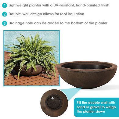 Sunnydaze 21 in Percival Round Polyresin Planter with UV-Resistance - Sable