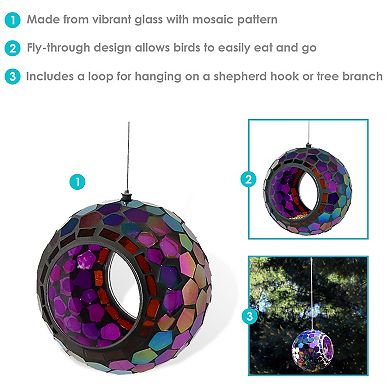 Sunnydaze Mosaic Glass Fly-Through Hanging Bird Feeder