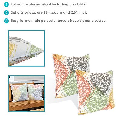 Sunnydaze Set of 2 Outdoor Throw Pillows - 16-Inch - Muted Damask Mandalas