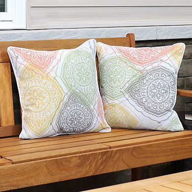 Sunnydaze Set of 2 Outdoor Throw Pillows - 16-Inch - Muted Damask Mandalas