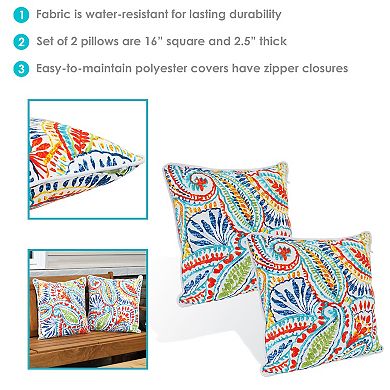 Sunnydaze Square Indoor and Outdoor Throw Pillow - 16 in - Bold Paisley
