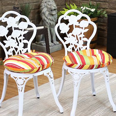 Sunnydaze Outdoor Round Bistro Seat Cushion - Sherbert Stripes - Set of 2