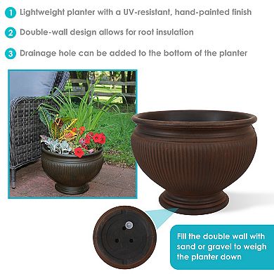 Sunnydaze 16 in Elizabeth Ribbed Urn Dual-Wall Polyresin Planter