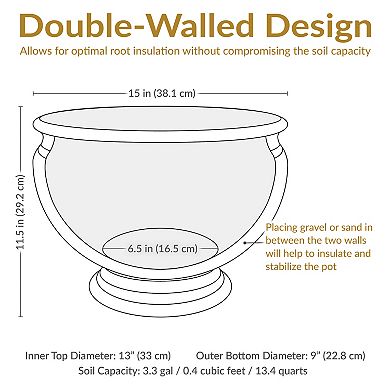 Sunnydaze 16 in Elizabeth Ribbed Urn Dual-Wall Polyresin Planter