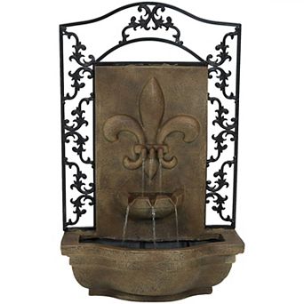 Sunnydaze French Lily Polystone Outdoor Wall Fountain
