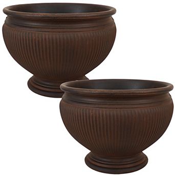 Sunnydaze 16 in Elizabeth Ribbed Urn Dual-Wall Polyresin Planter