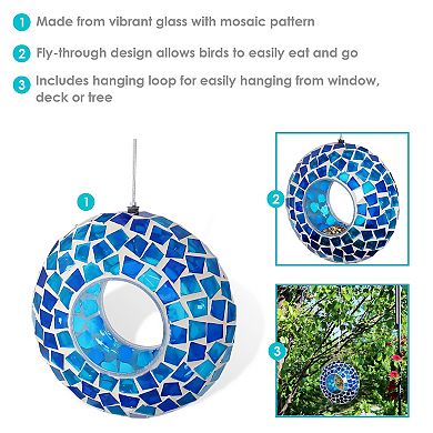 Sunnydaze Glass Mosaic Fly-Through Hanging Bird Feeder - 6 in - 12pk