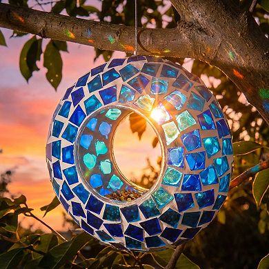 Sunnydaze Glass Mosaic Fly-Through Hanging Bird Feeder - 6 in - 12pk