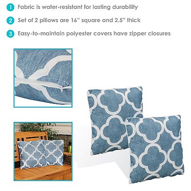 Sunnydaze Set of 2 Outdoor Throw Pillows - 16-Inch - Blue and White Quatrefoil
