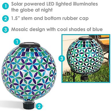 Sunnydaze Mosaic Glass Gazing Ball with Solar Light - 10 in