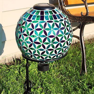 Sunnydaze Mosaic Glass Gazing Ball with Solar Light - 10 in