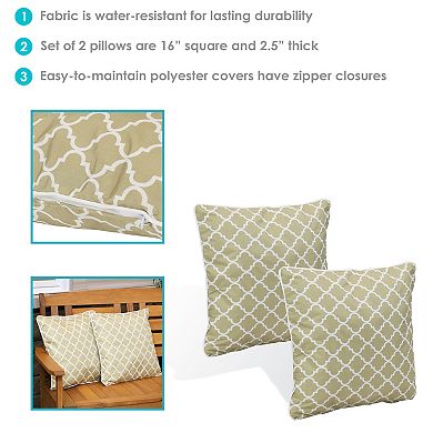 Sunnydaze Set of 2 Outdoor Throw Pillows - 16-Inch - Tan and White Lattice