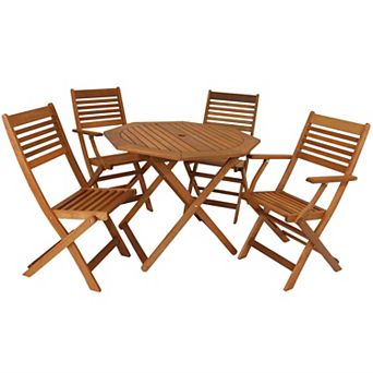 Sunnydaze Meranti Wood 5 pc Folding Patio Dining Table and Chairs Set
