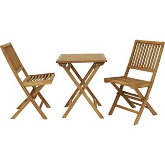 Sunnydaze Nantasket Solid Teak Wood 3 pc Folding Bistro Set - Brown