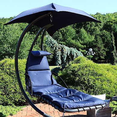 Sunnydaze Outdoor Hanging Lounger Replacement Cushion and Umbrella - Navy