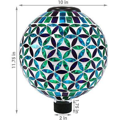 Sunnydaze Mosaic Glass Gazing Ball with Solar Light - 10 in