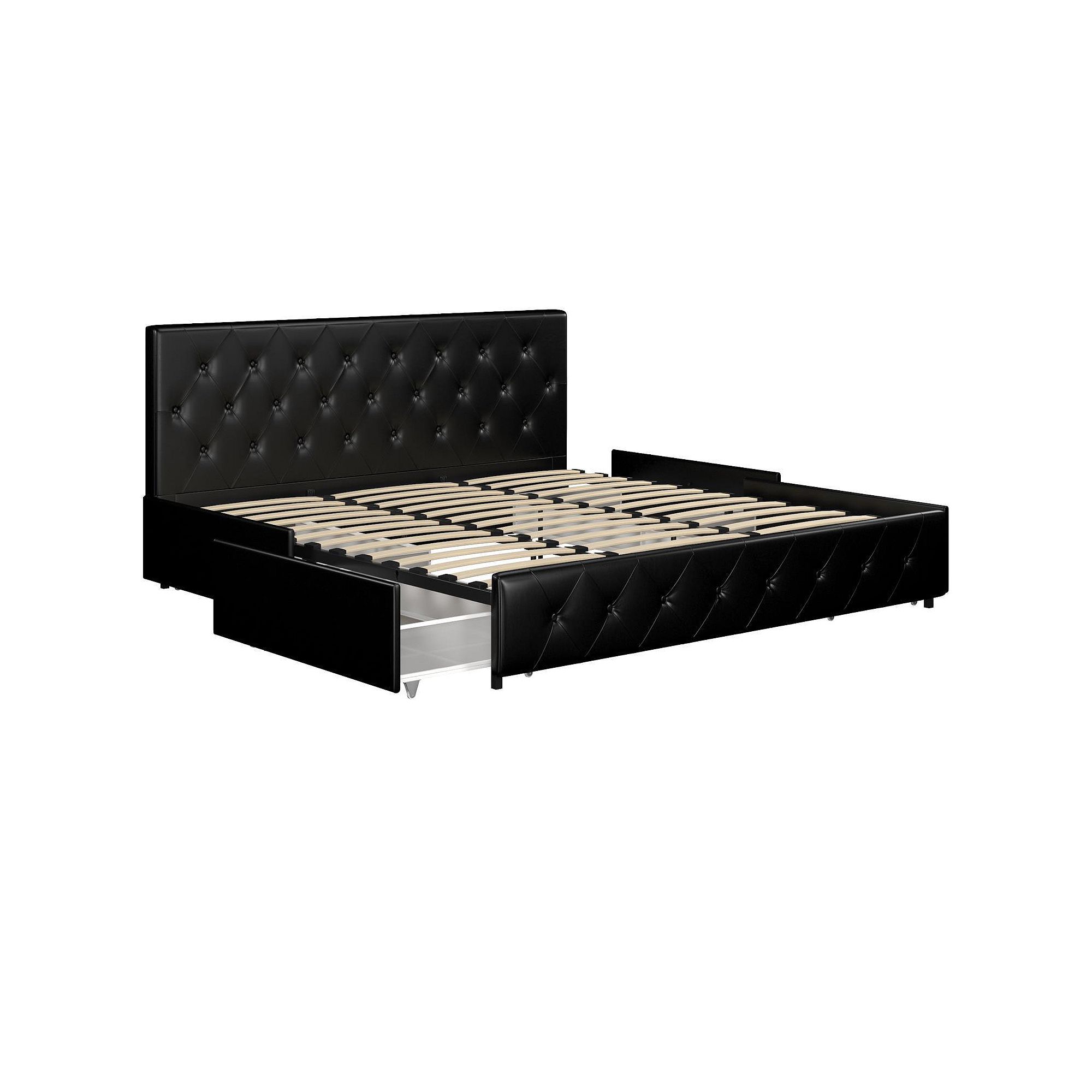 Atwater Living Dana Faux Leather Upholstered Bed with Storage, Black Faux L