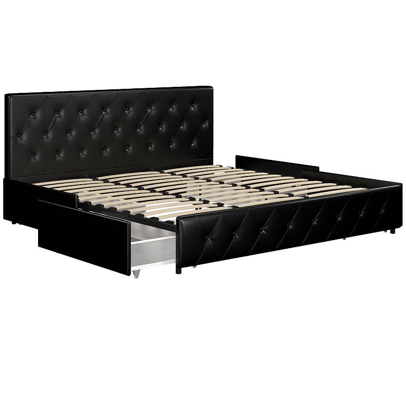 Atwater Living Dana Faux Leather Upholstered Bed with Storage, Black, King