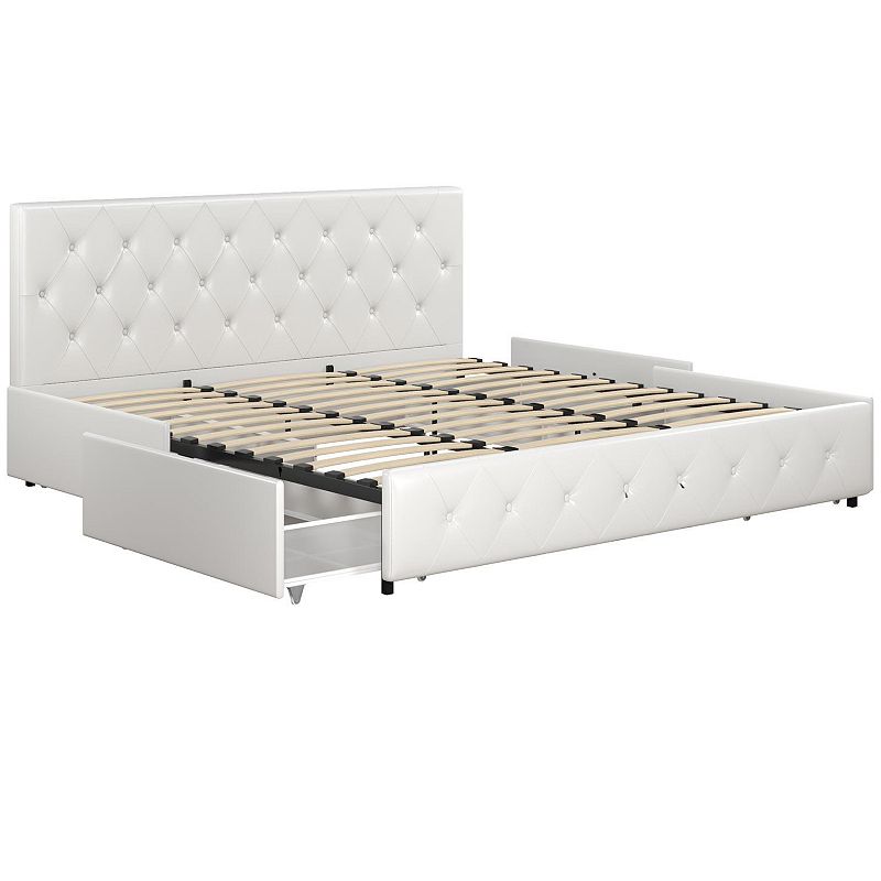 Atwater Living Dana Faux Leather Upholstered Bed with Storage, White, Full