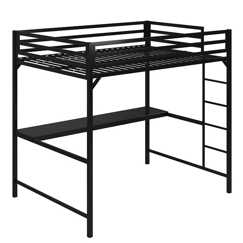 Atwater Living Mason Metal Loft Bed with Desk, Black, Full