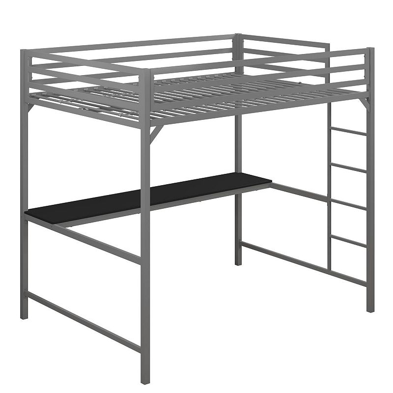 Atwater Living Mason Metal Loft Bed with Desk, Grey, Full