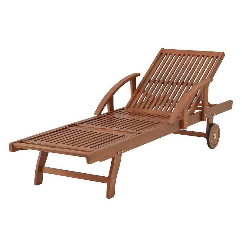 Alaterre Furniture Caspian Outdoor Slatted Lounge Chair, Brown