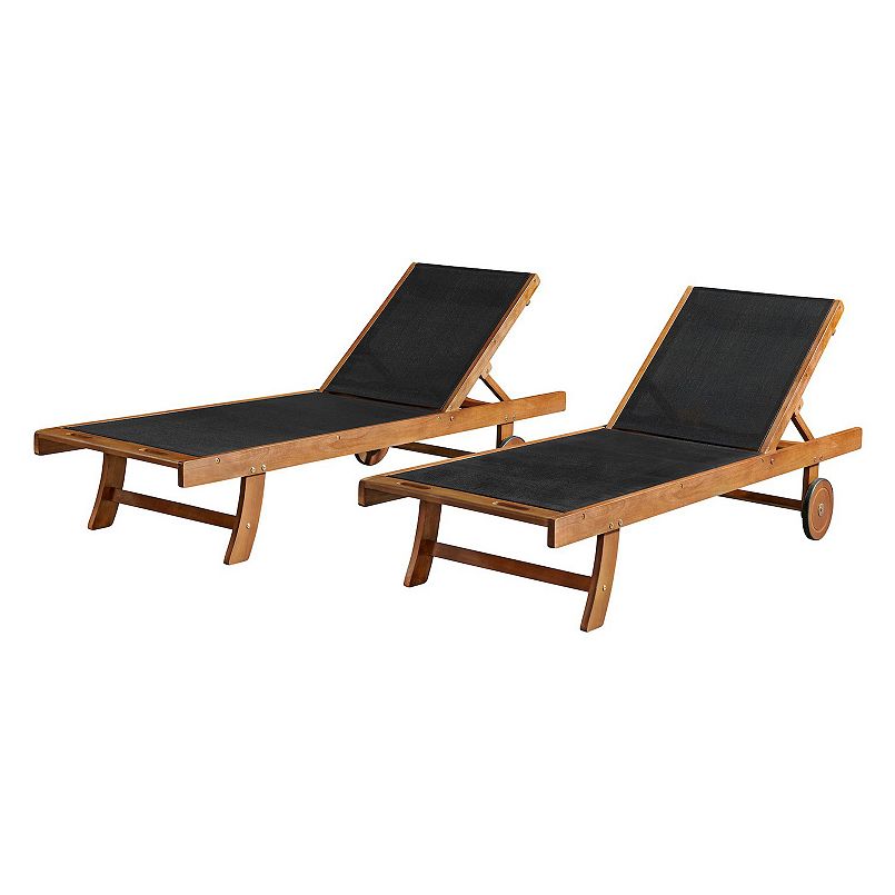 Caspian outdoor mesh lounge chair set of 2 with dark mesh and wood frame