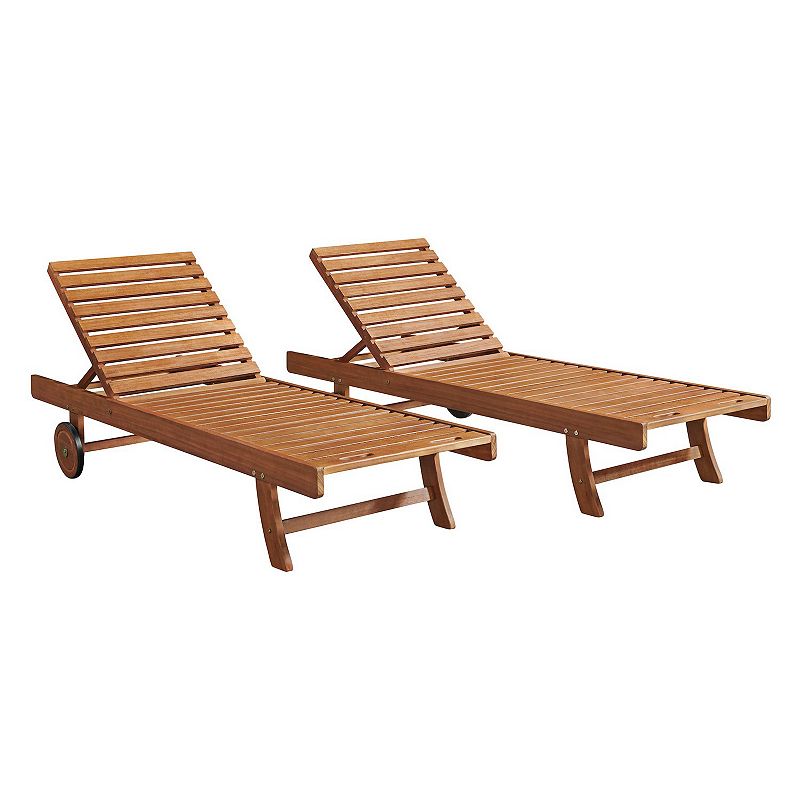 Alaterre Furniture Caspian Slatted Outdoor Lounge Chair 2-piece Set, Brown