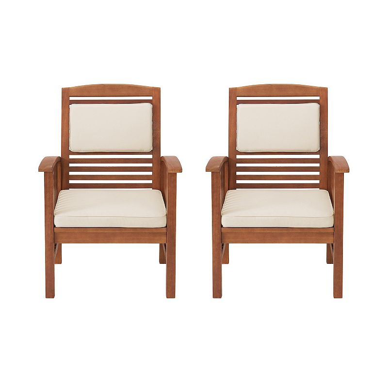 Lyndon 2pk Eucalyptus Wood Patio Chairs with Cushions - Light Brown - Alaterre Furniture