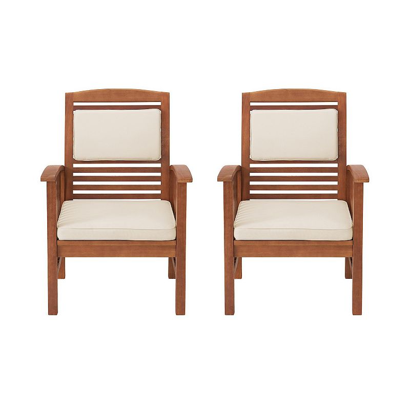 Lyndon 2pk Eucalyptus Wood Patio Chairs with Cushions - Light Brown - Alaterre Furniture