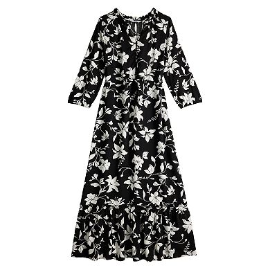 Women's Croft & Barrow® Three Quarter Sleeve Ruffle Hem Maxi Dress