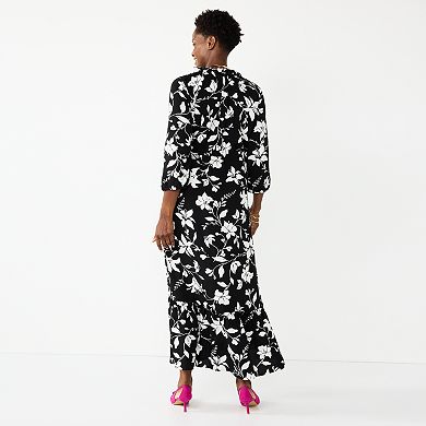 Women's Croft & Barrow® Three Quarter Sleeve Ruffle Hem Maxi Dress