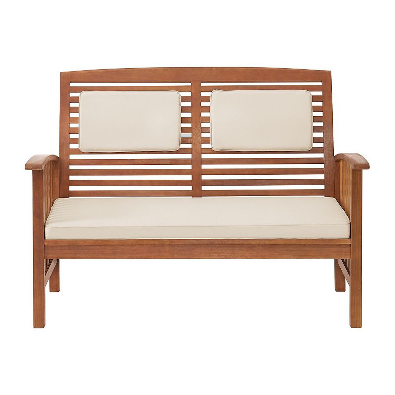 Lyndon Eucalyptus Wood 2 Seat Outdoor Bench with Cushions - Light Brown - Alaterre Furniture