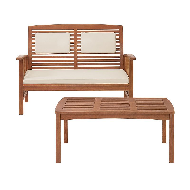Alaterre Furniture Lyndon Outdoor Bench & Coffee Table 2-piece Set, Brown