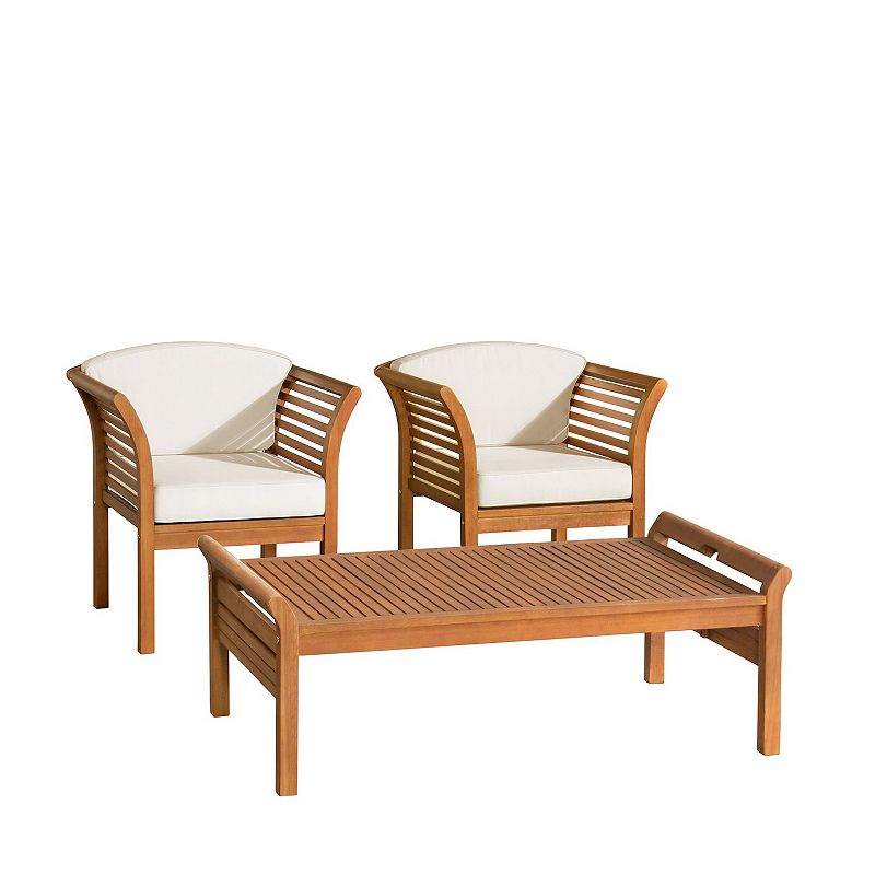 Alaterre Furniture Stamford Outdoor Conversation Patio Chair & Coffee Table 3-piece Set, Natural
