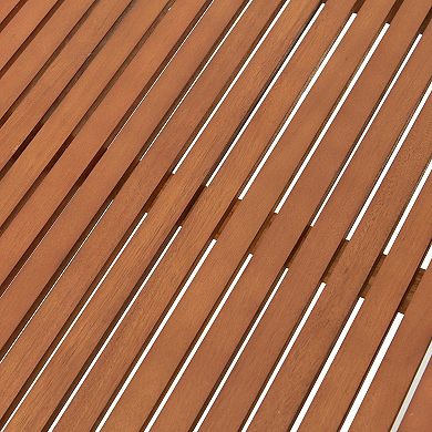 Close-up of brown slatted coffee table tabletop