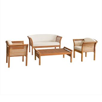 Alaterre Furniture Stamford Outdoor Bench, Chair & Coffee Table 4 pc Set