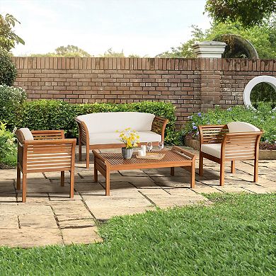 Alaterre Furniture Stamford Outdoor Bench, Chair & Coffee Table 4-piece Set