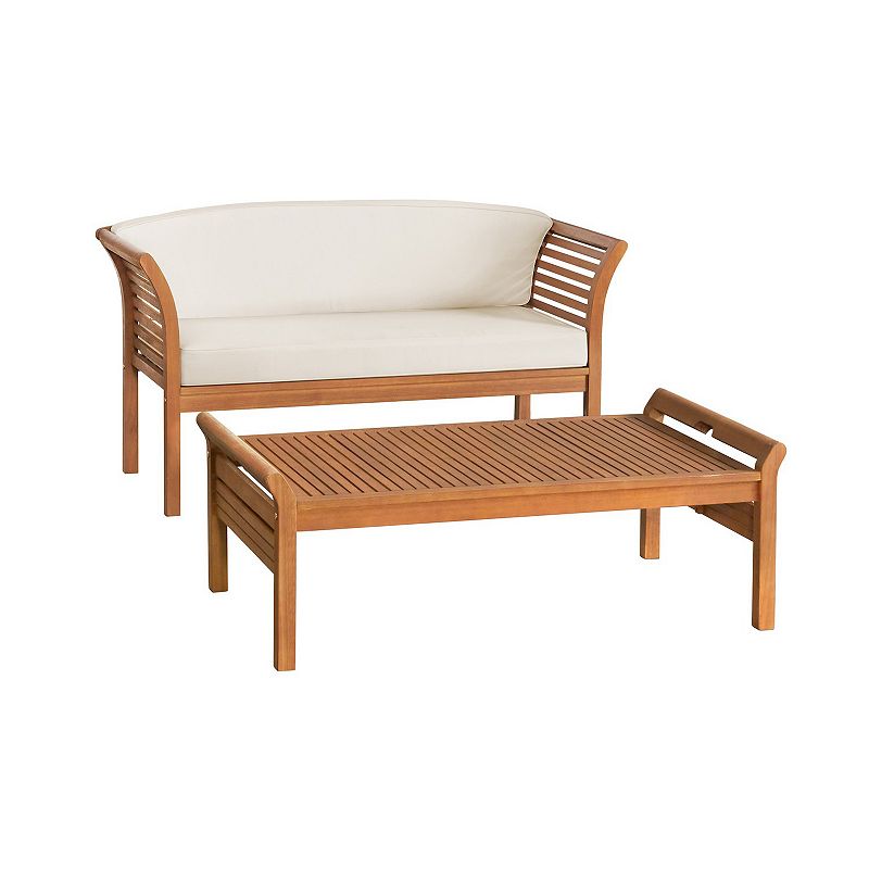 Alaterre Furniture Stamford Outdoor Bench & Coffee Table 2-piece Set, Brown