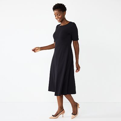 fitted lace wedding dress Misook Stand Collar Button Front Midi Dress - Black